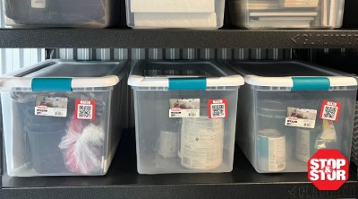 SmartLabels on storage bins on a shelf