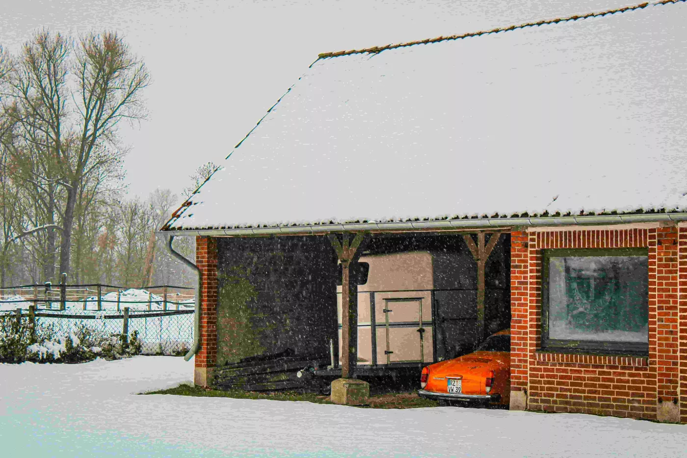 snow covered garage