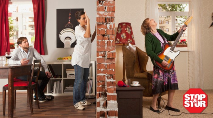 noisy neighbor playing guitar while couple tried to enjoy a glass of wine