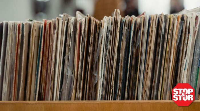 vinyl records in a box